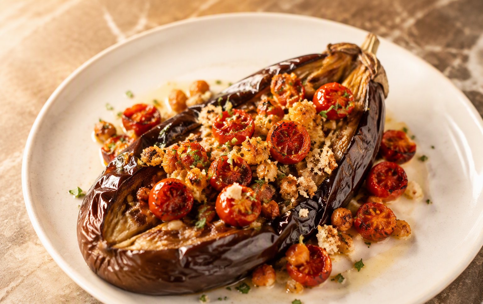 La melanzana arrosto con pomodorini